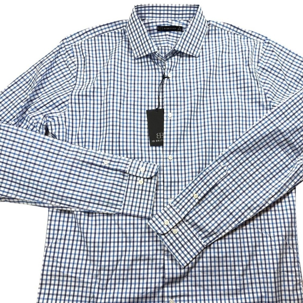 JB Britches Dress Shirt Blue Gingham Check Button Down Men's Size 16 34/35 NWT